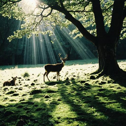 Deer in Sunlit Forest Clearing