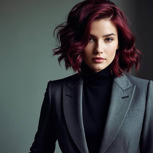 Burgundy Hairstyle Studio Fashion Editorial Portrait