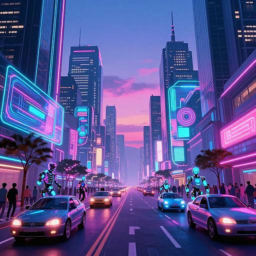 Neon Futuristic Cityscape at Dusk