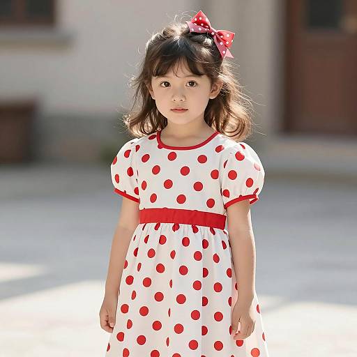 Little girl in red polka dot dress