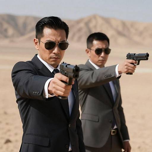 Dramatic Desert Duo with Firearms