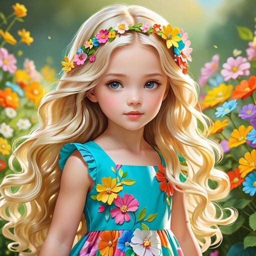 Little Girl in Floral Dress with Flower Crown