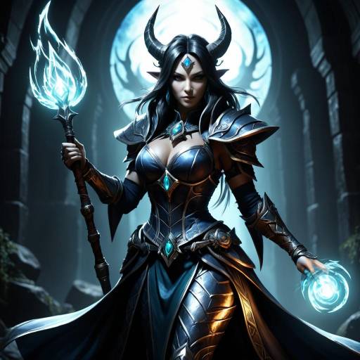 Dark Sorceress Warrior with Magical Staff