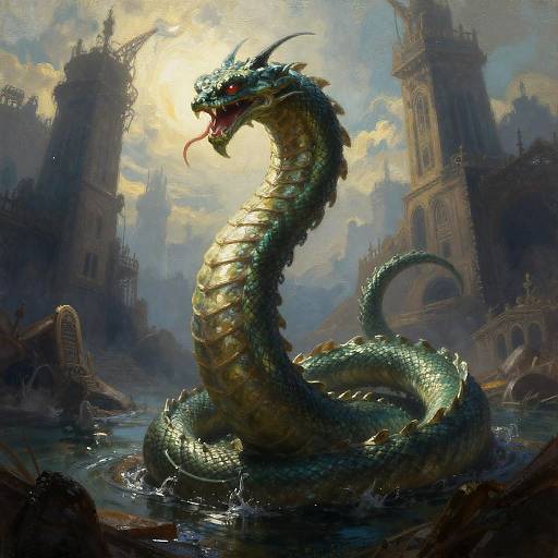 Sunken City Hydra Oil Painting Fantasy