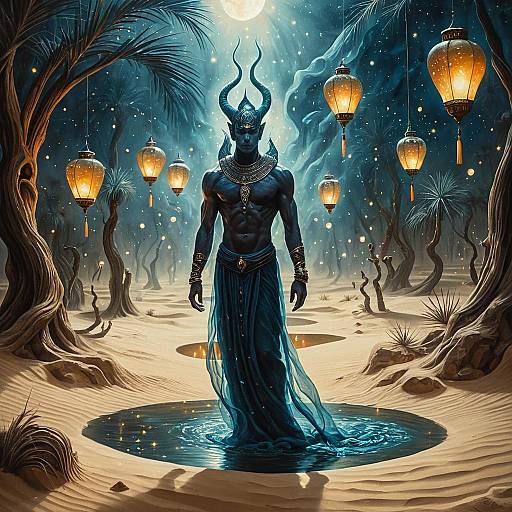 Ethereal Djinn in Mystical Desert Oasis