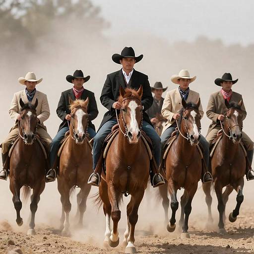 Cowboys Galloping in Dusty Wilderness