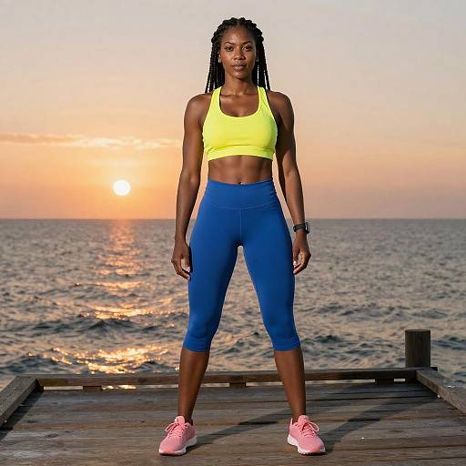 Confident Fit Woman at Sunset Pier