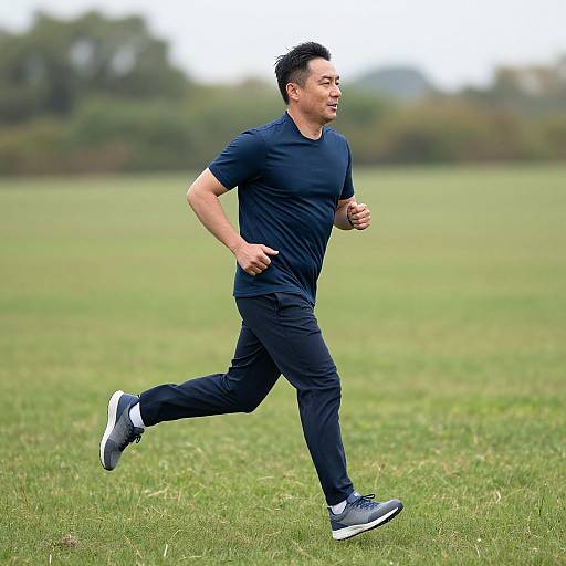 Mature Man Running in Meadow