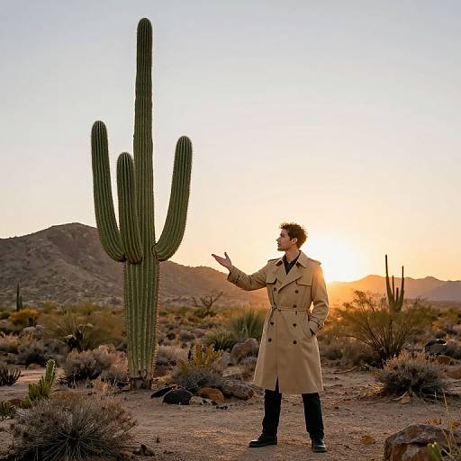 Philosophical Cactus in Desert Landscape