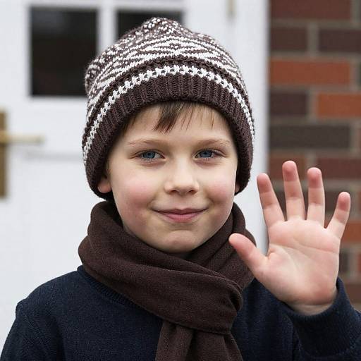 Charming Boy with Knitted Hat and Scarf