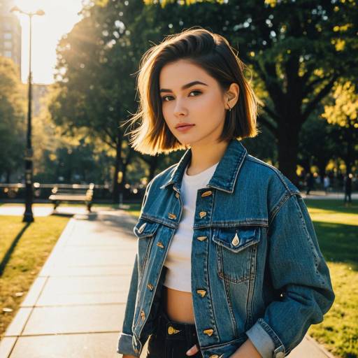 Young Woman with Tapered Cut in Denim Jacket