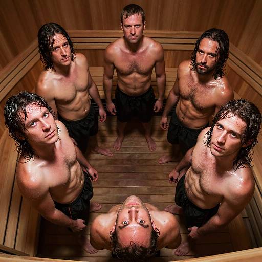 Men in Sauna Standing in Circle