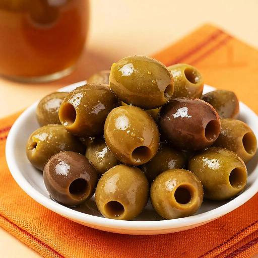 Glossy Olives on Vibrant Cloth