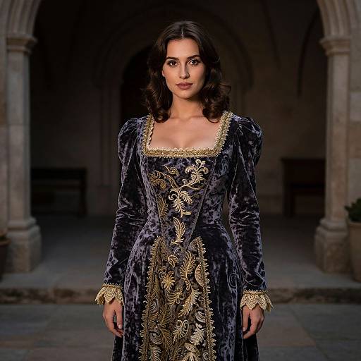 Elegant Woman in Medieval Velvet Gown