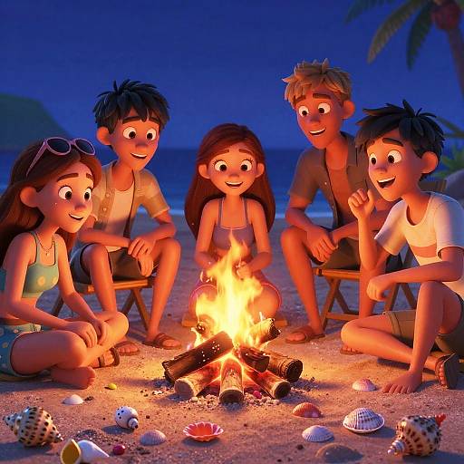 Pixar-Style Friends Beach Bonfire