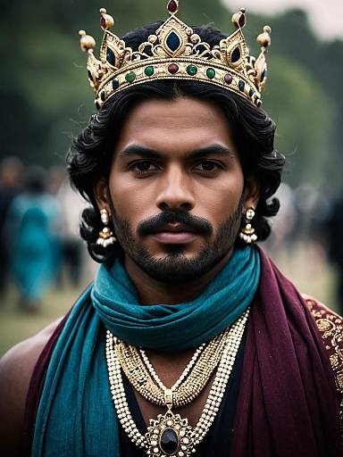 Realistic Dark-Skinned Krishna-Inspired Upper-Body Male Portrait