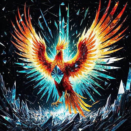 Luminous Phoenix Rising from Shattered Crystals