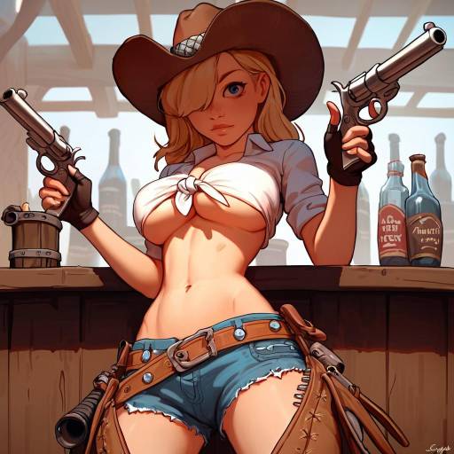 Blonde Cowgirl with Weapon and Style
