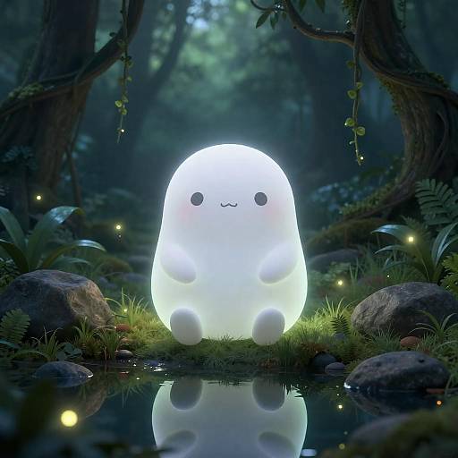 Ethereal Pond Spirit in Misty Forest