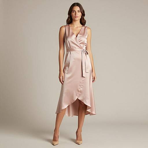 Woman in Light Pink Satin Dress