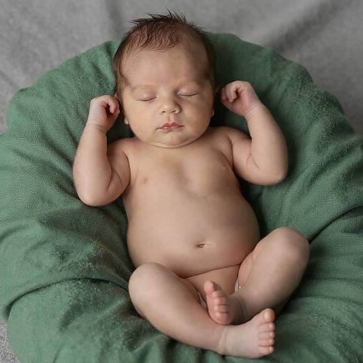Peaceful Newborn on Green Fabric