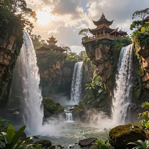 Floating Temples in Fantasy Landscape