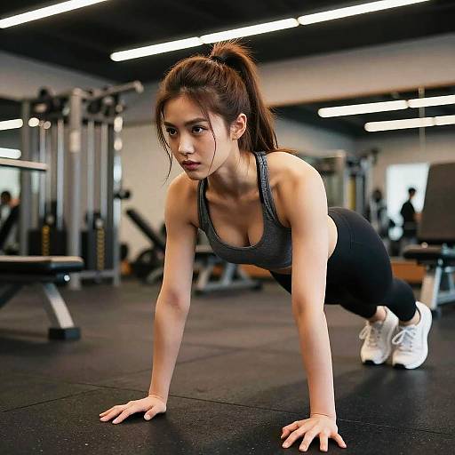Fit Woman Doing Plank in Gym