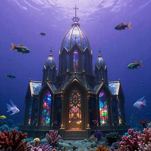 Sunken Glass Cathedral Beneath Lavender Sea