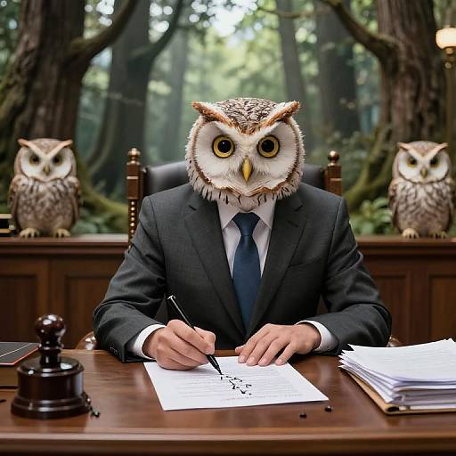 Owls Drafting Legal Rulings in Forest Court