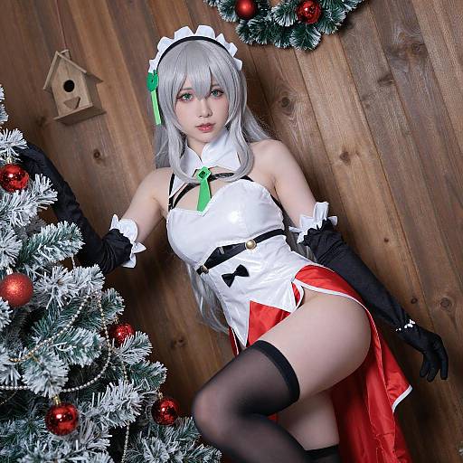 Festive Cosplayer in Silver Hair