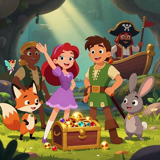 Adventurous Characters Discovering Hidden Treasure