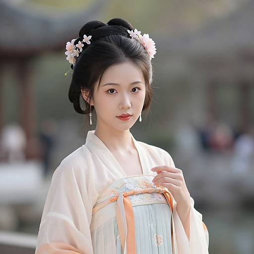 Realistic Chinese Hanfu Woman Outdoors
