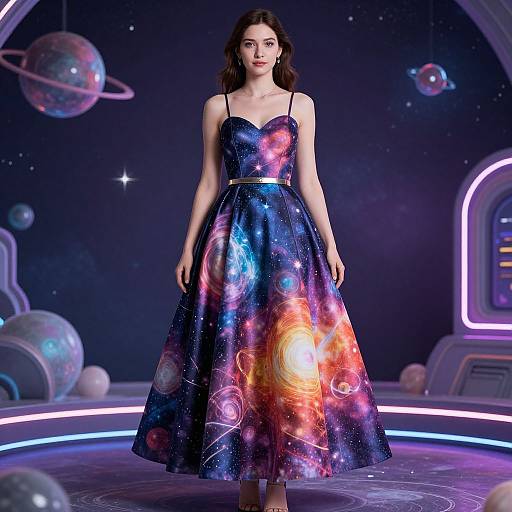 Futuristic Cosmic-Themed Space Dress