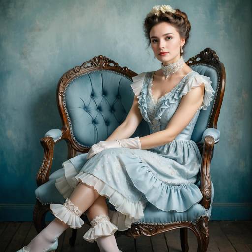 Elegant Woman in Vintage Dress on Ornate Chair