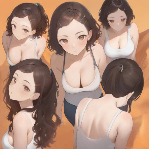 Anime Girl with Wavy Hair and White Tank Top Outdoors