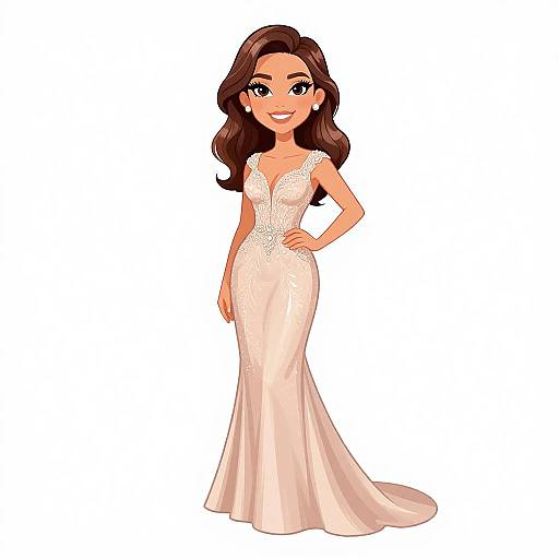 Smiling Woman in Elegant Blush Evening Gown