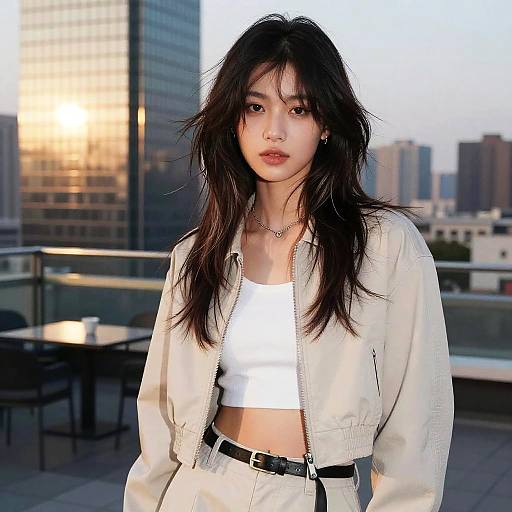 Feathered Layers on Rooftop Fashion