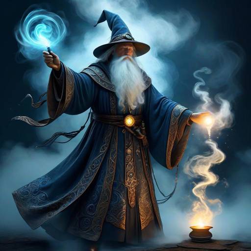 Wizard Casting Magical Spell with Blue Energy