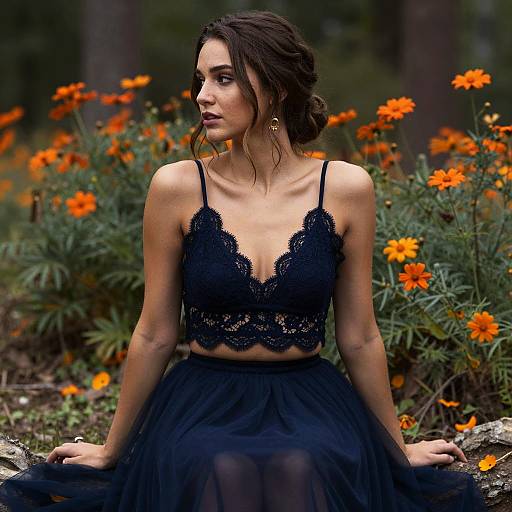Bohemian Woman in Orange Flower Forest