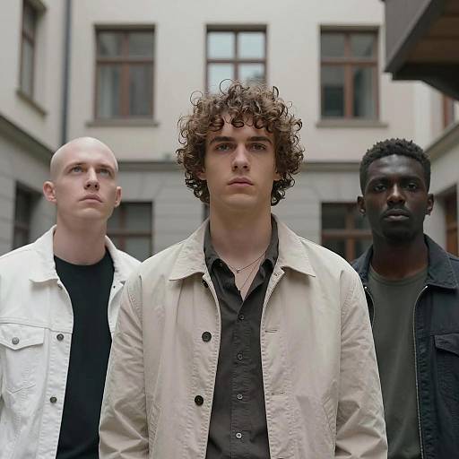 Three Young Men in Urban Courtyard