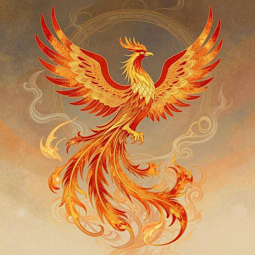 Art Nouveau Fiery Phoenix Illustration