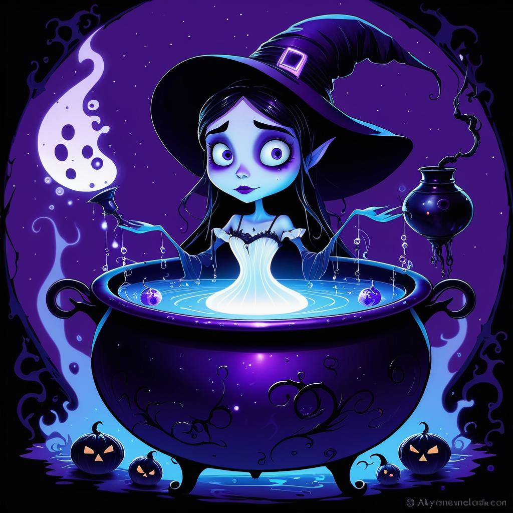 Whimsical Witch in a Cauldron Art