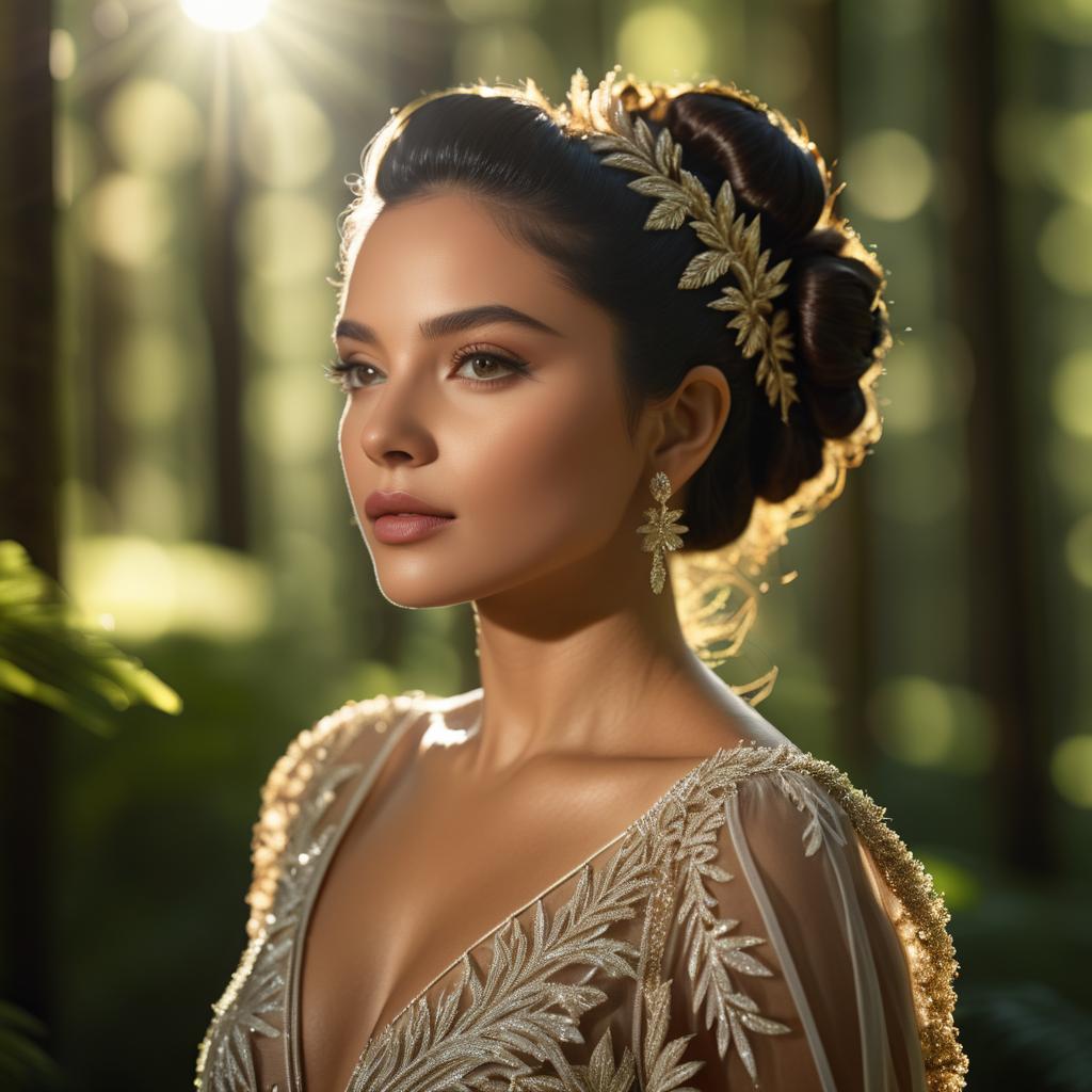 Hispanic Supermodel in Serene Forest Scene