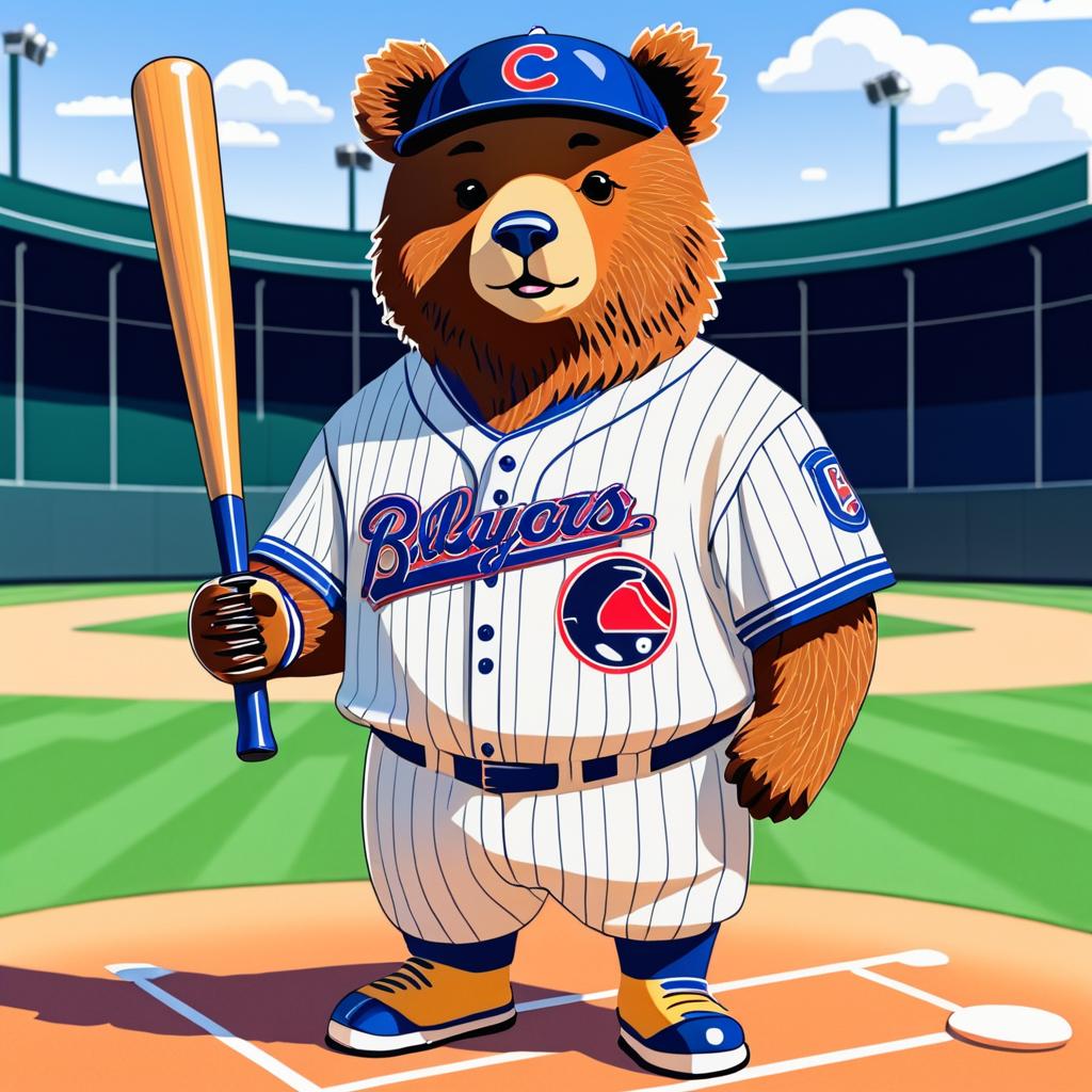 Playful Bear in Baseball Jersey Art