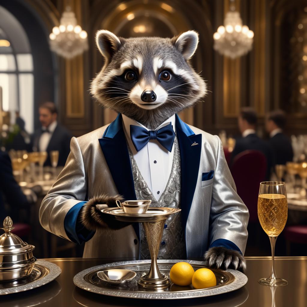 Elegant Raccoon Server in Fine Dining