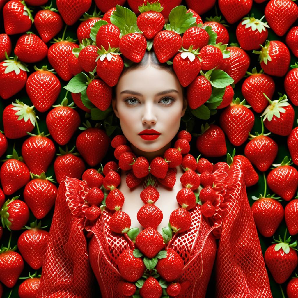 Surreal Strawberry Fashion Portrait of a Woman