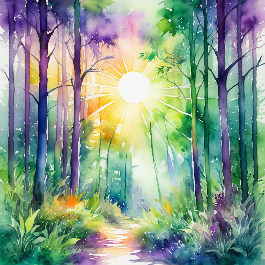 Enchanting Watercolor Magical Forest Scene