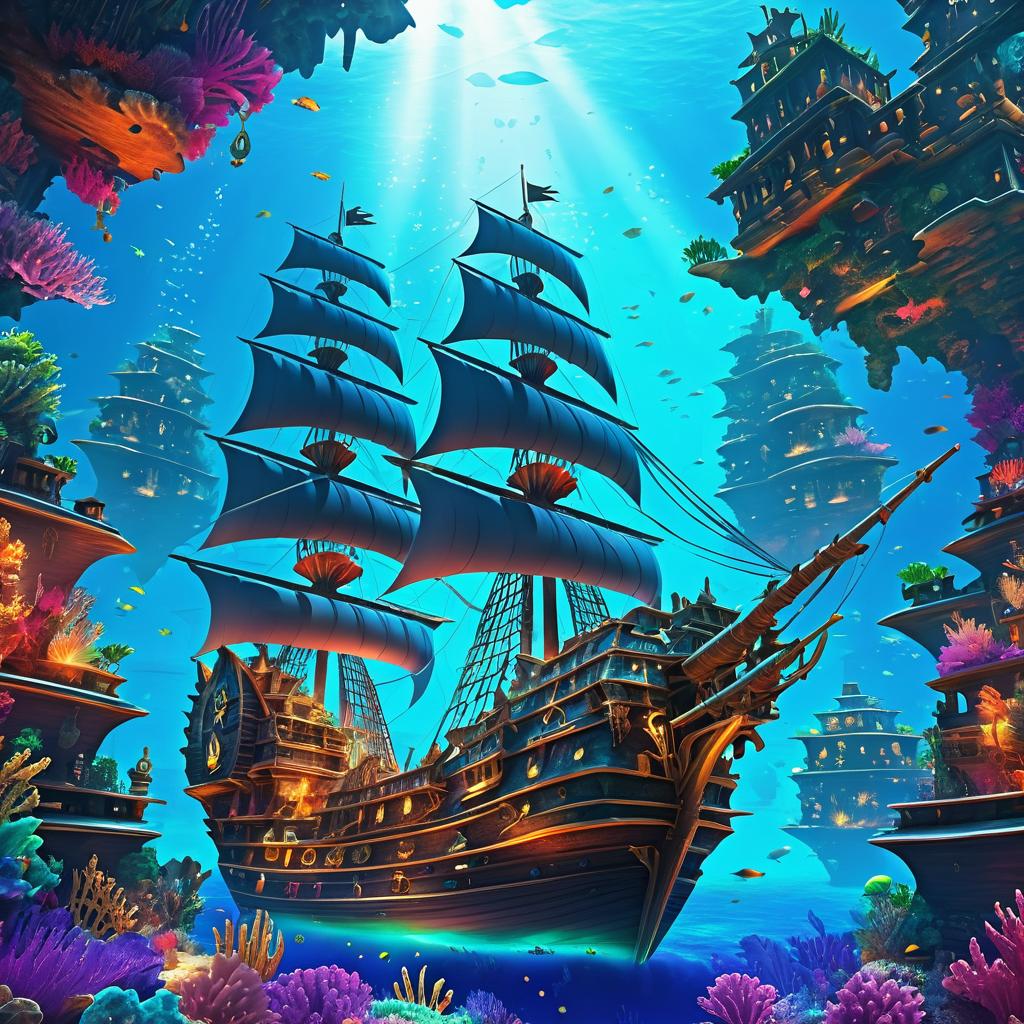 Pirate Ship in Underwater Coral City