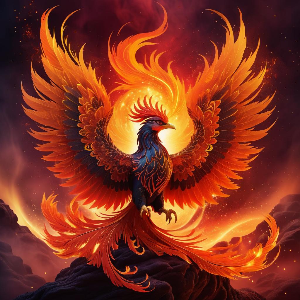 Majestic Phoenix Rising in Fiery Dawn