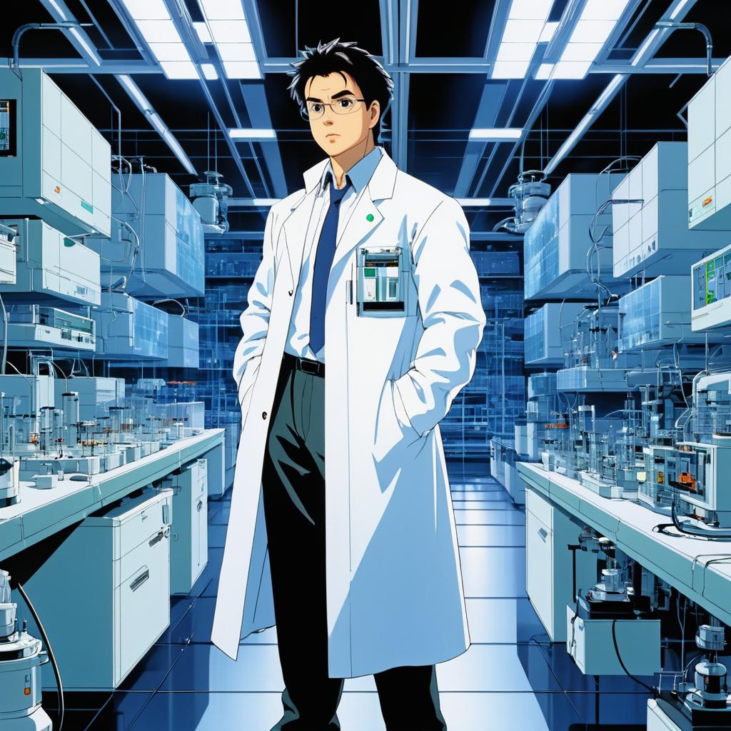 Curious Scientist in High-Tech Lab